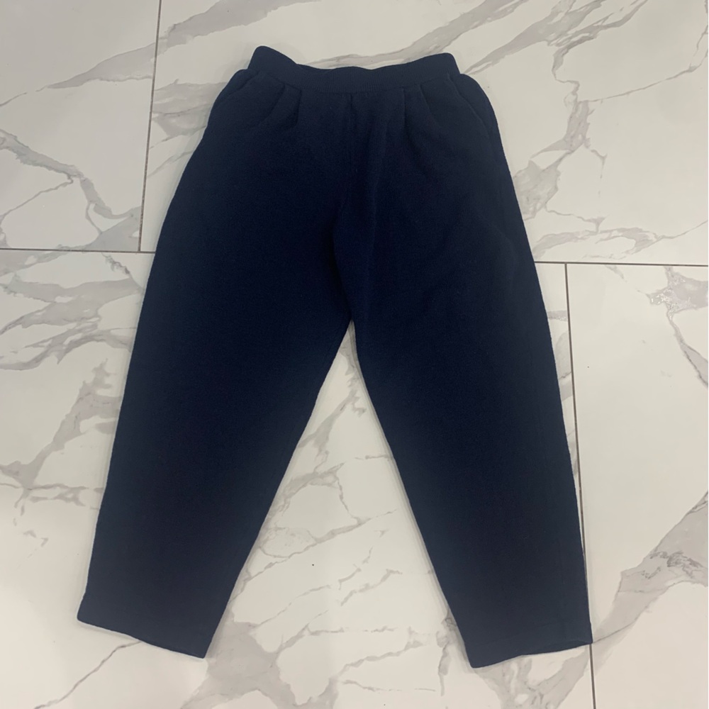 St John By Marie Gray Santana Knit Pants Women 6 Blue Navy Pleated Wool Crop USA - Picture 2 of 10